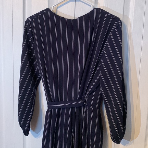 Navy Blue Pin Striped Wide Legged Jumpsuit with Belt - Picture 8 of 10